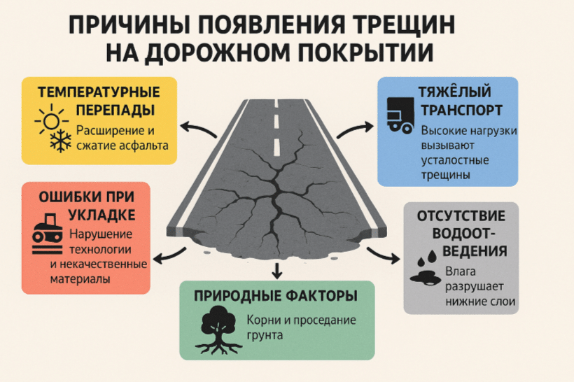 Почему появляются трещины на дорожном покрытии