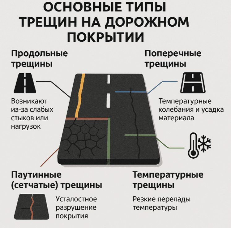 Какие бывают трещины на дорожном покрытии